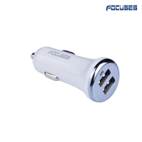 Focuses- Premium 5V/2.1A ODM Silver(colorful) Round Circle Dual USB Car Charger
