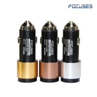 Focuses- Premium 5V/3.1A 15.5W Metal Body Ultra-Fast Dual USB Car Charger With Safety Hammer