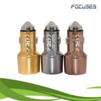 Focuses- Premium 5V/2.4A Aluminium Alloy Metal Shell Dual USB Car Charger With Safety Hammer