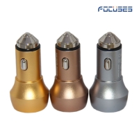 Focuses- Premium 5V/2.4A Aluminium Alloy Metal Shell Dual USB Car Charger With Safety Hammer
