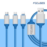 FOCUSES Premium TPE Multiple 3 in 1 USB Fast Charging Cable Micro USB Charging Cable and Type C Data Cable and for iOs Charging Cable